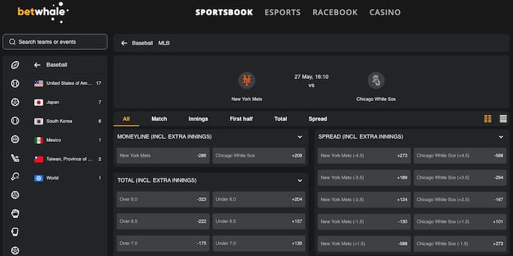 A snapshot of BetWhale, one of our top rated Illinois sports betting sites. 